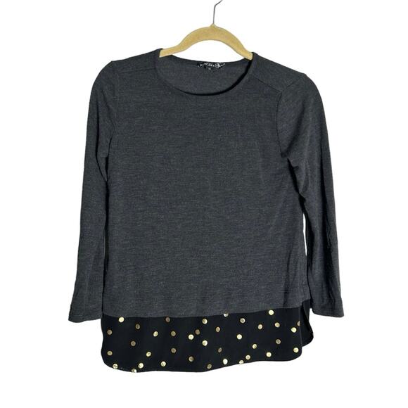 J.Crew Gray w/ Gold Polkadot Hem Long Sleeve Blouse Size XS - Picture 1 of 4